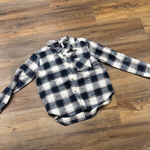 Zenana Outfitters Navy and Cream Plaid Button-Down Shirt